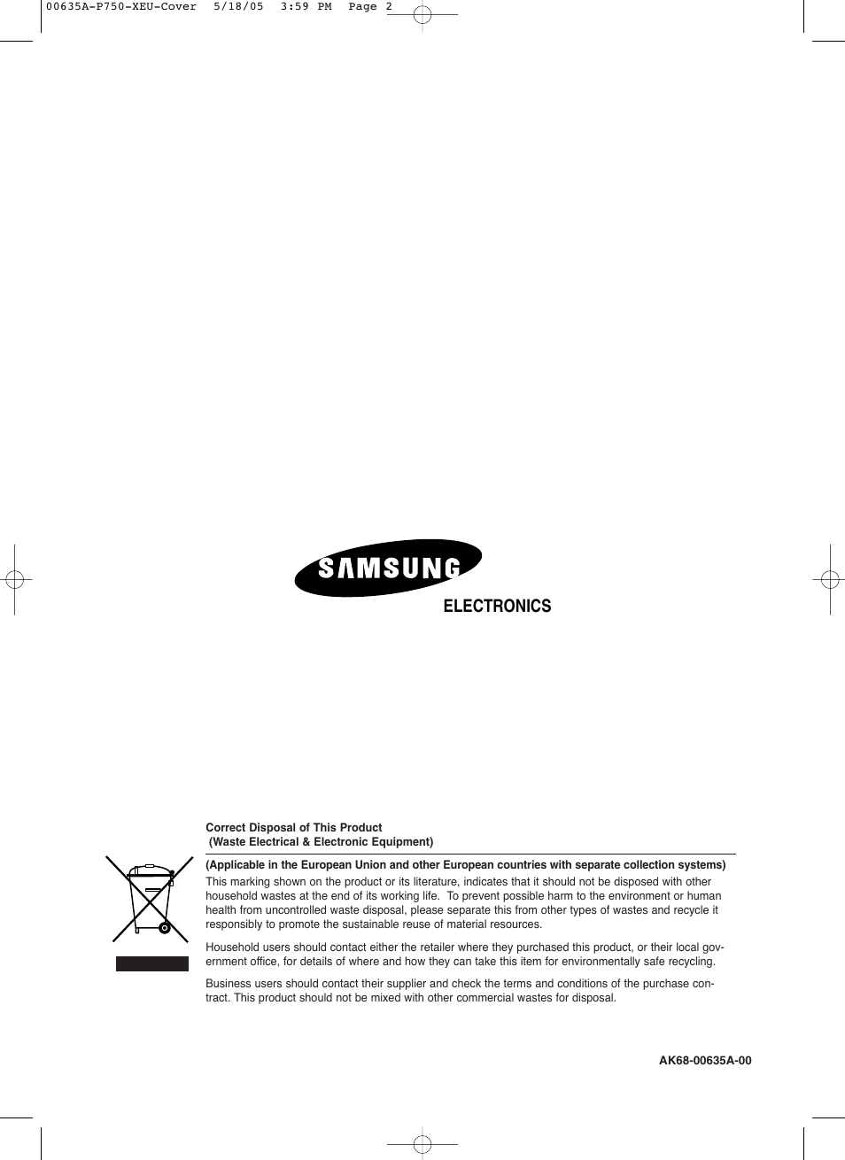 Electronics | Samsung DVD-P750 User Manual | Page 76 / 76