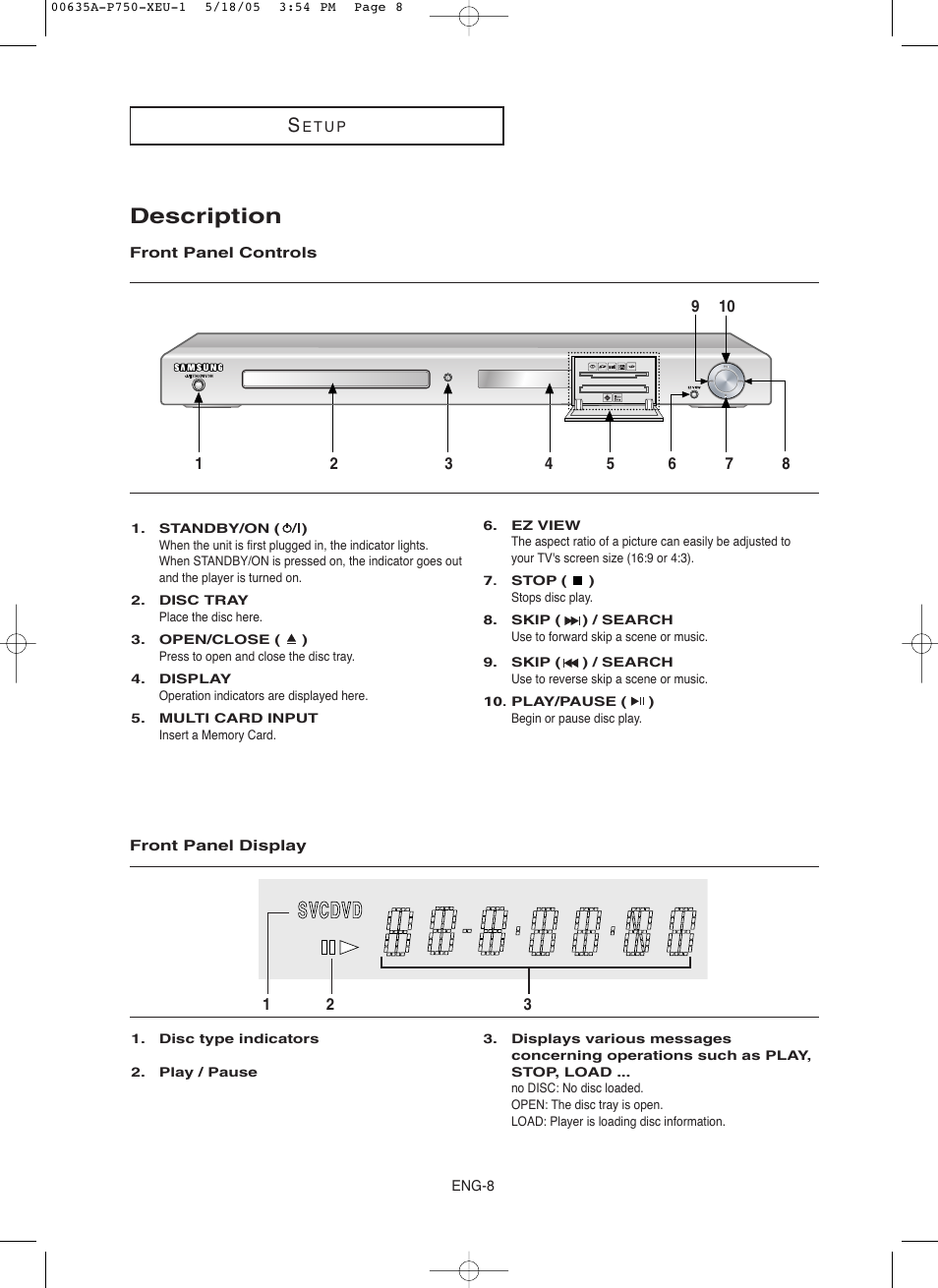 Description | Samsung DVD-P750 User Manual | Page 8 / 76