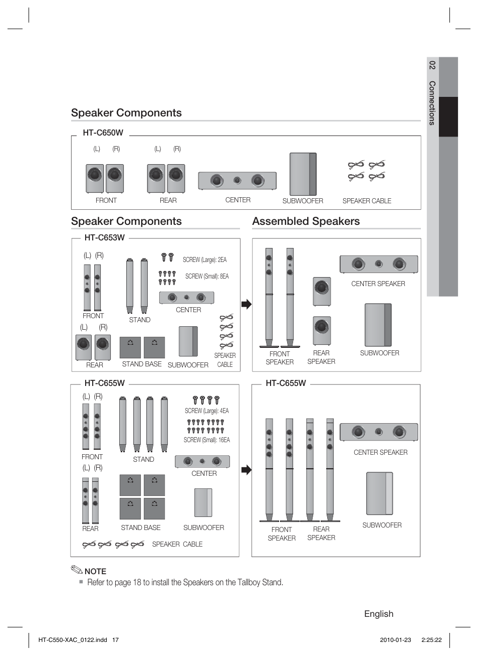 Speaker components, Speaker components assembled speakers | Samsung HT-C550-XAC User Manual | Page 17 / 51