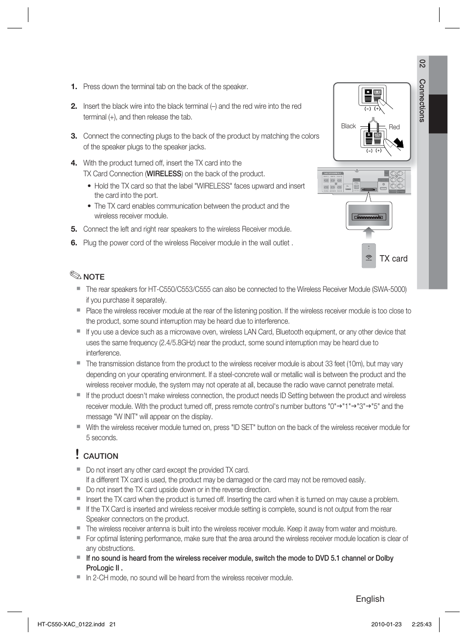 English, Tx card | Samsung HT-C550-XAC User Manual | Page 21 / 51