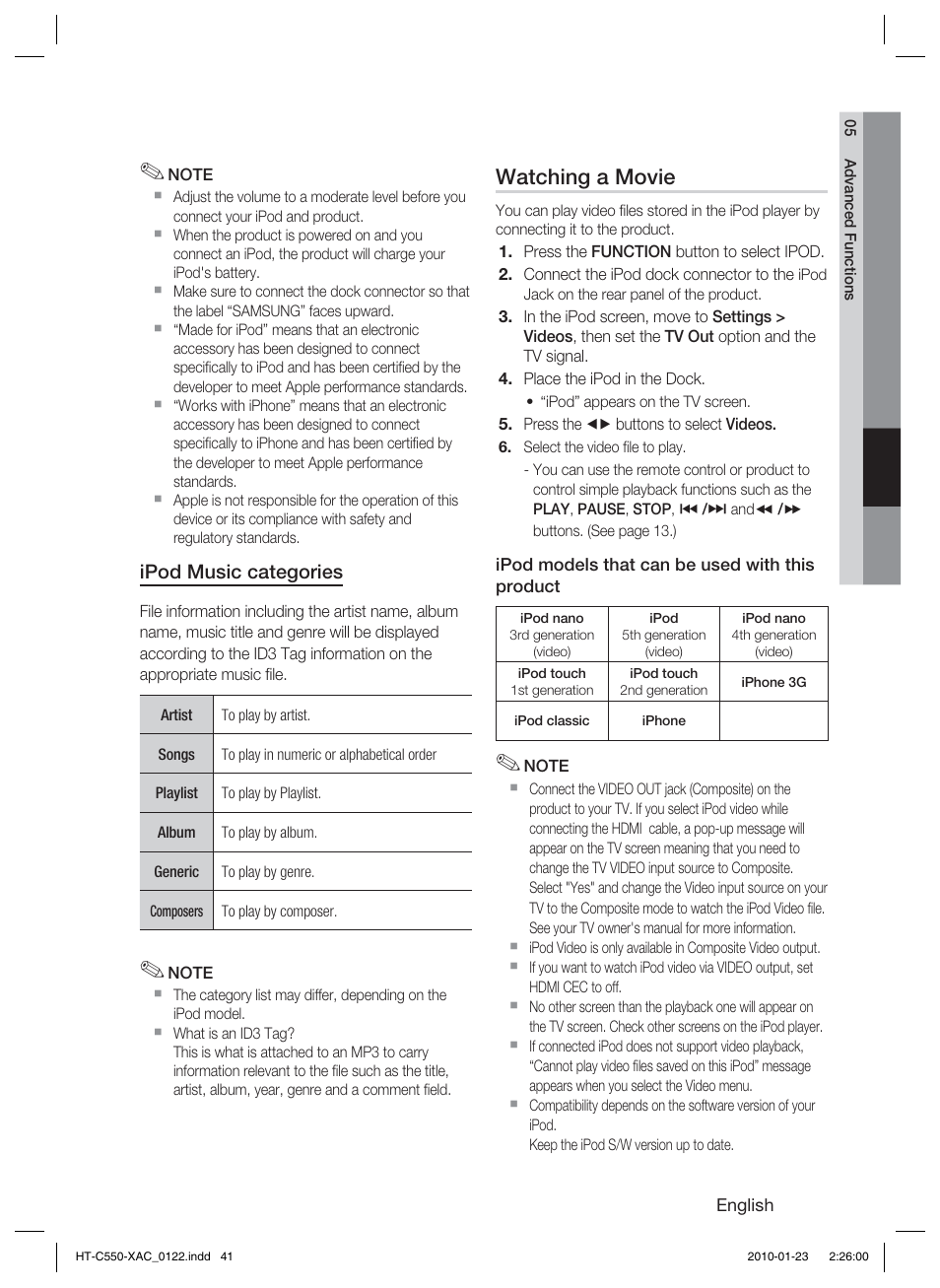 Watching a movie | Samsung HT-C550-XAC User Manual | Page 41 / 51