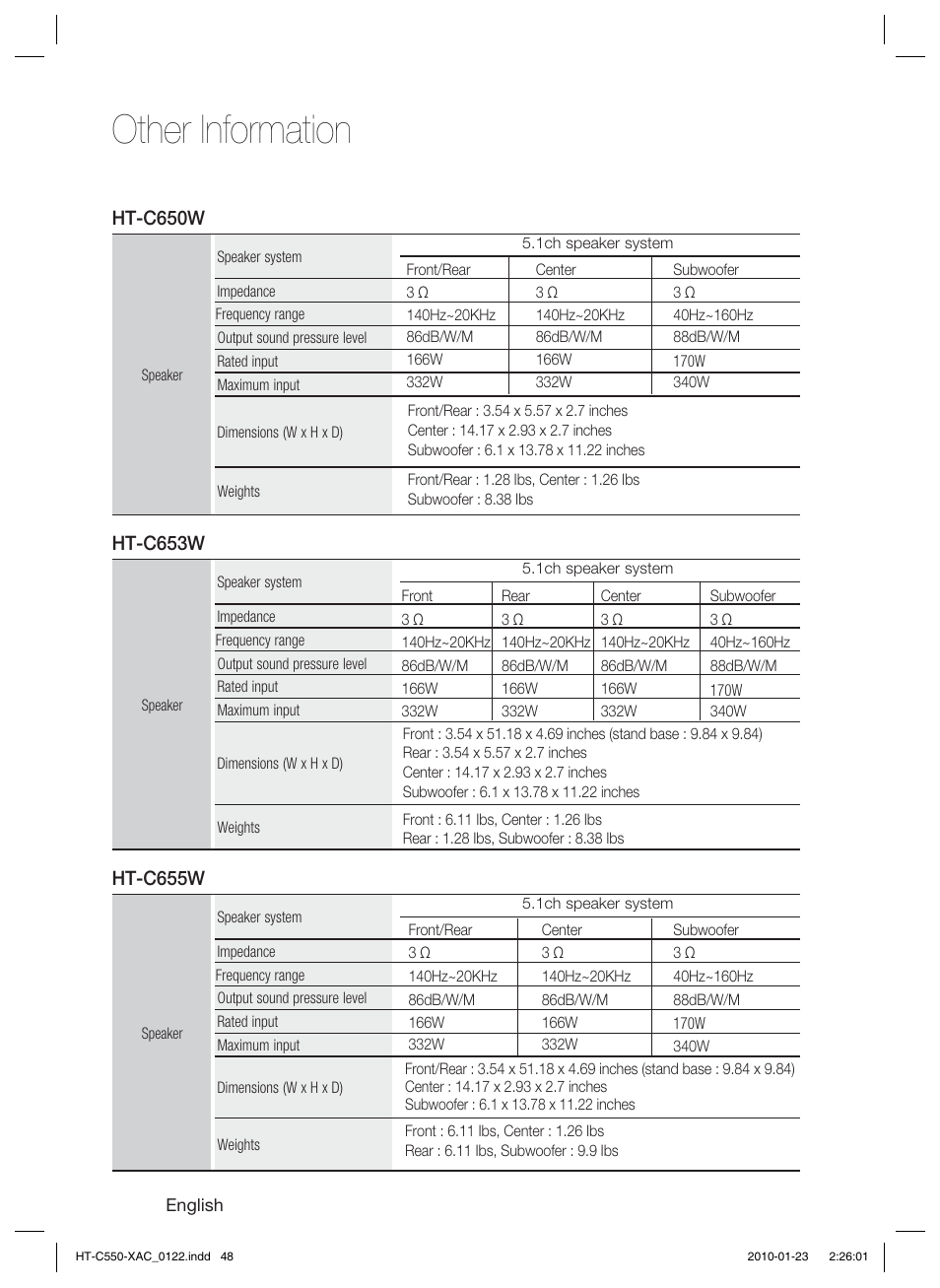 Other information | Samsung HT-C550-XAC User Manual | Page 48 / 51