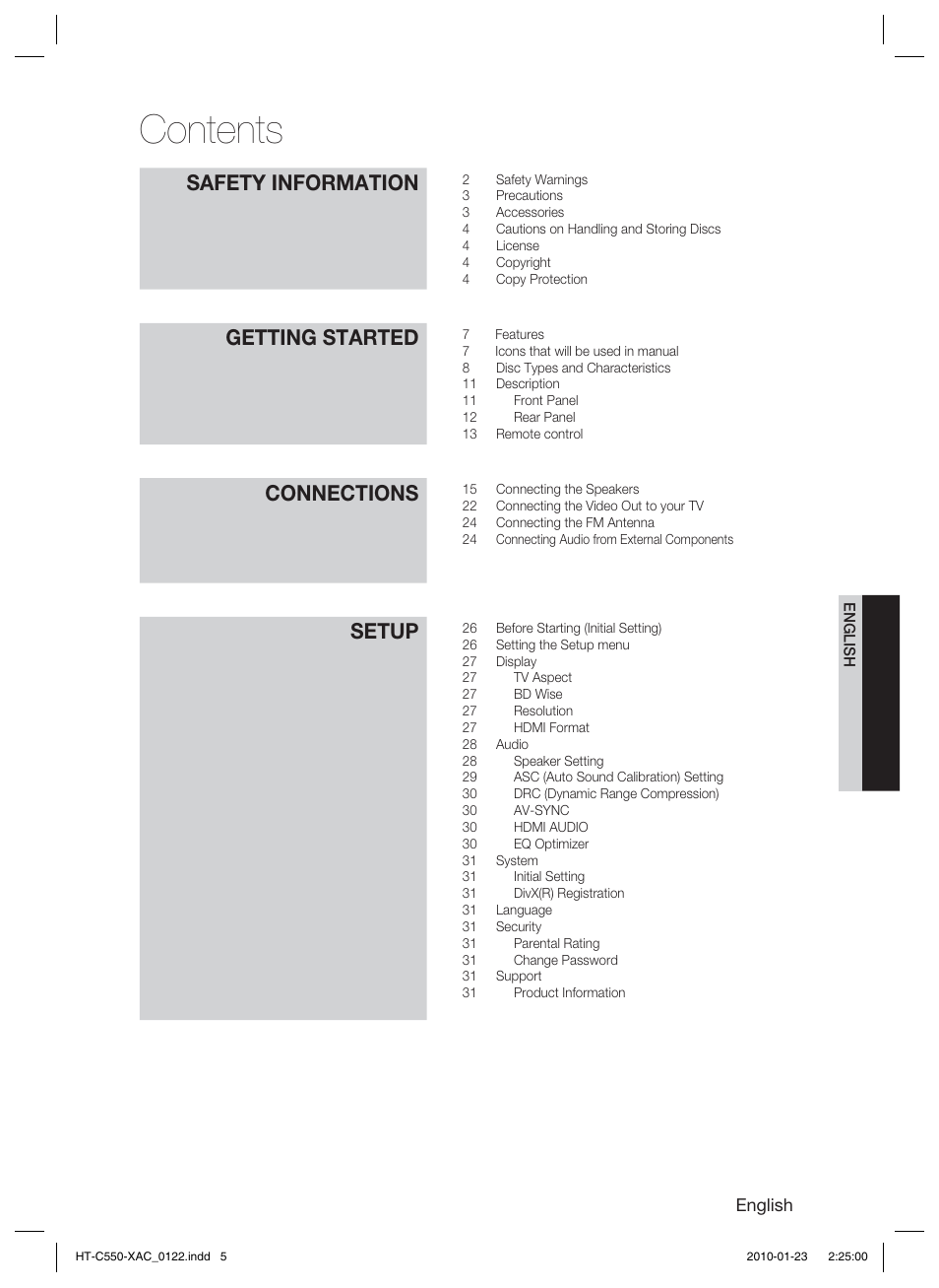 Samsung HT-C550-XAC User Manual | Page 5 / 51