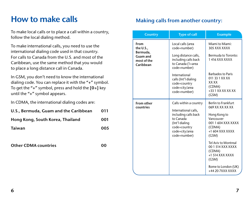 How to make calls, Making calls from another country | Samsung ACE 66988 User Manual | Page 5 / 8