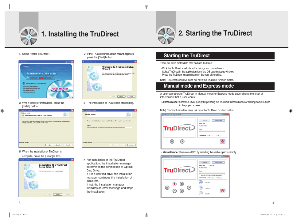 Installing the trudirect, Starting the trudirect, Manual mode and express mode | Samsung TruDirect BG68-01526A User Manual | Page 4 / 9