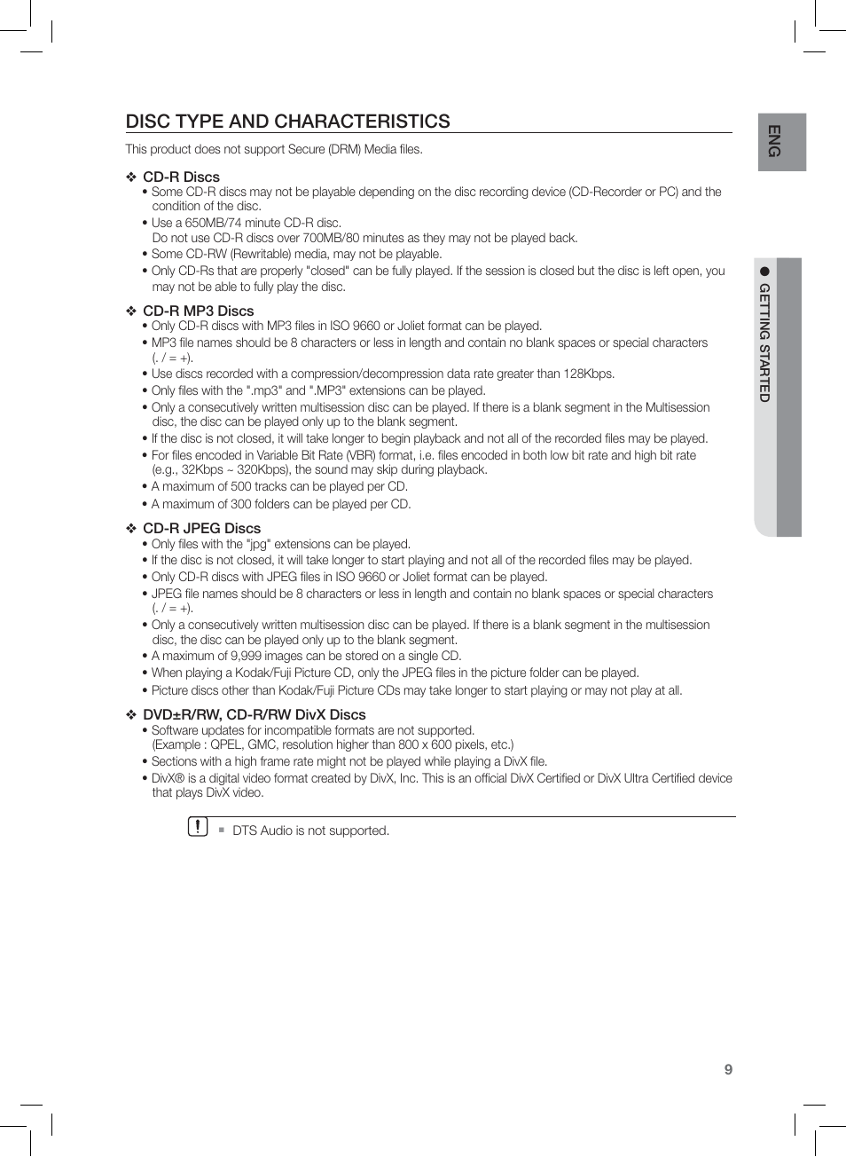 Disc type and characteristics, En g | Samsung HT-Z120 User Manual | Page 10 / 61