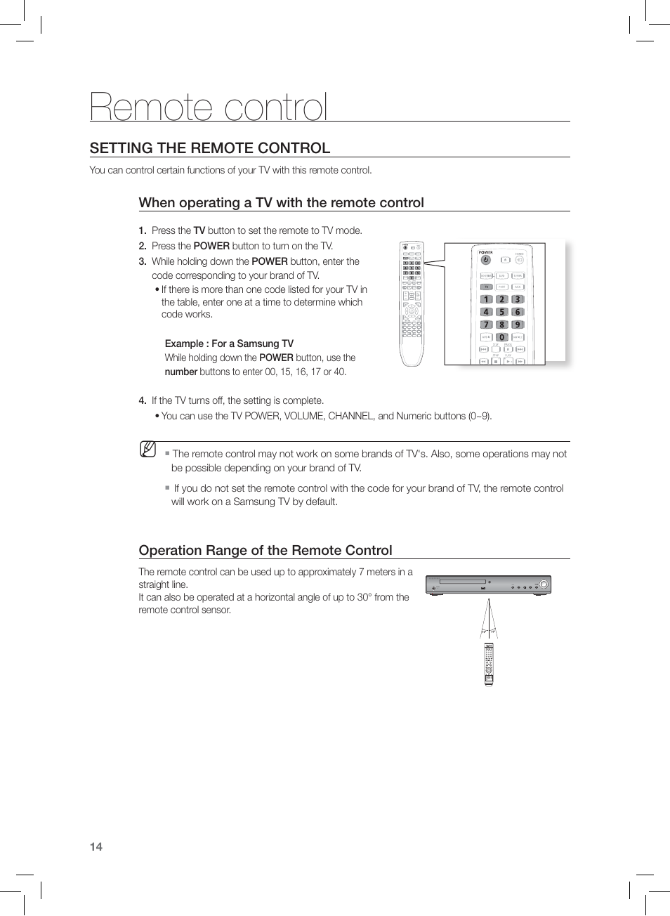 Remote control, Setting the remote control | Samsung HT-Z120 User Manual | Page 15 / 61