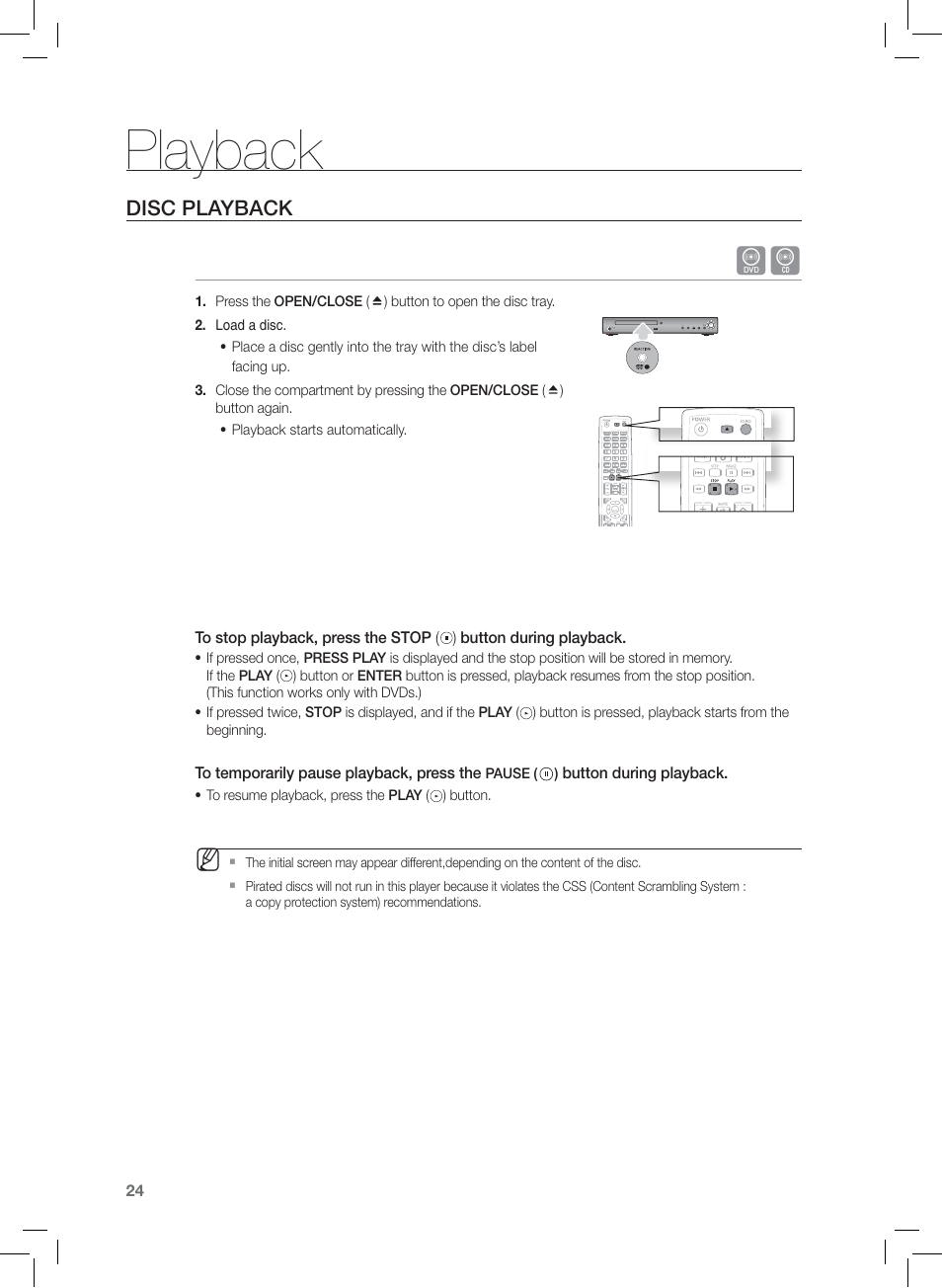 Playback, Disc playback | Samsung HT-Z120 User Manual | Page 25 / 61