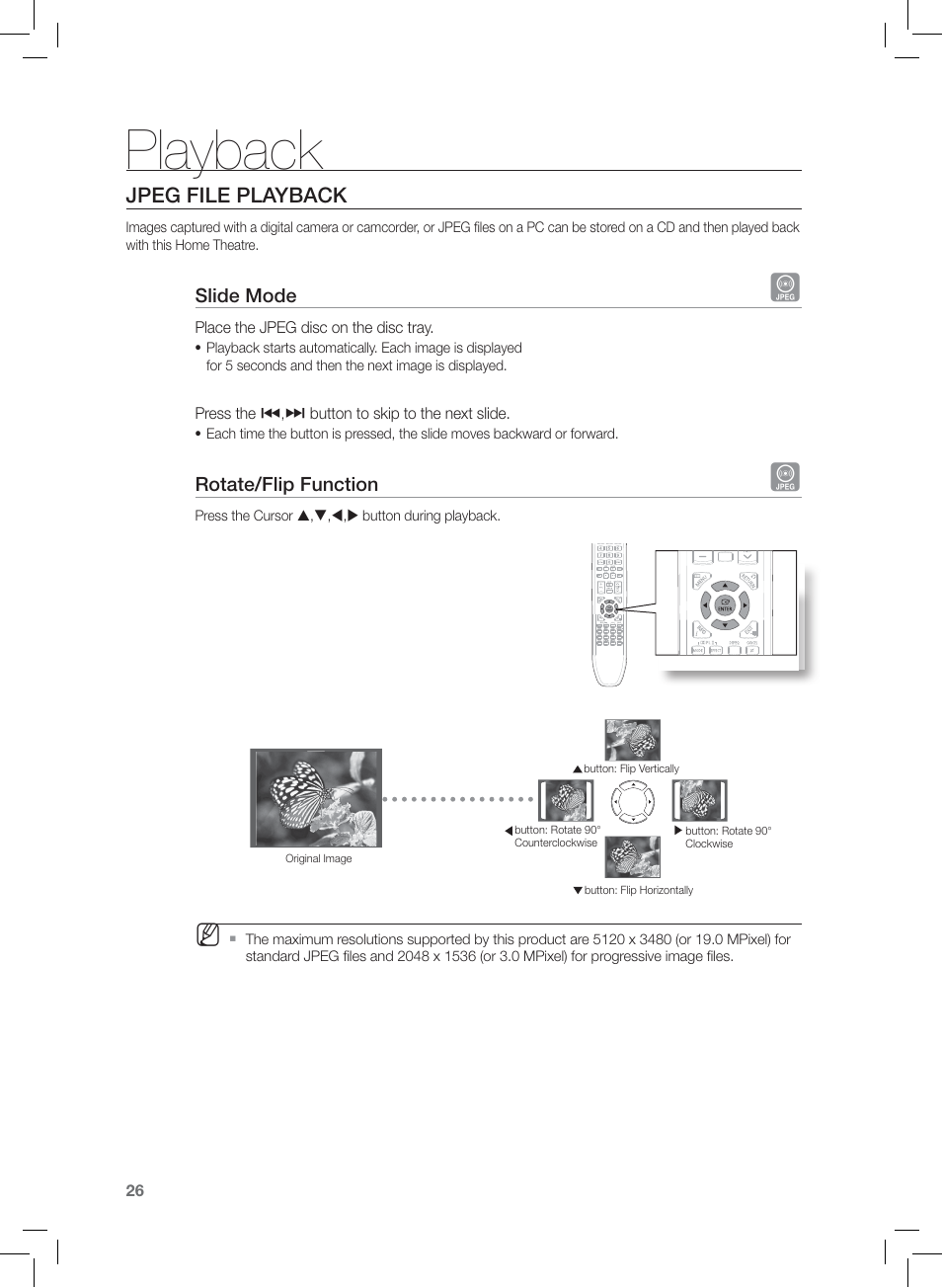 Jpeg file playback, Playback | Samsung HT-Z120 User Manual | Page 27 / 61