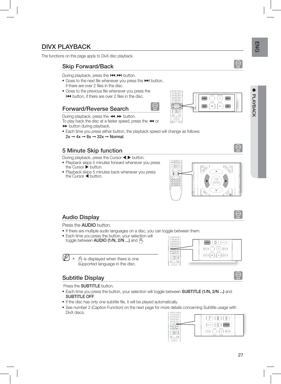 Divx playback | Samsung HT-Z120 User Manual | Page 28 / 61
