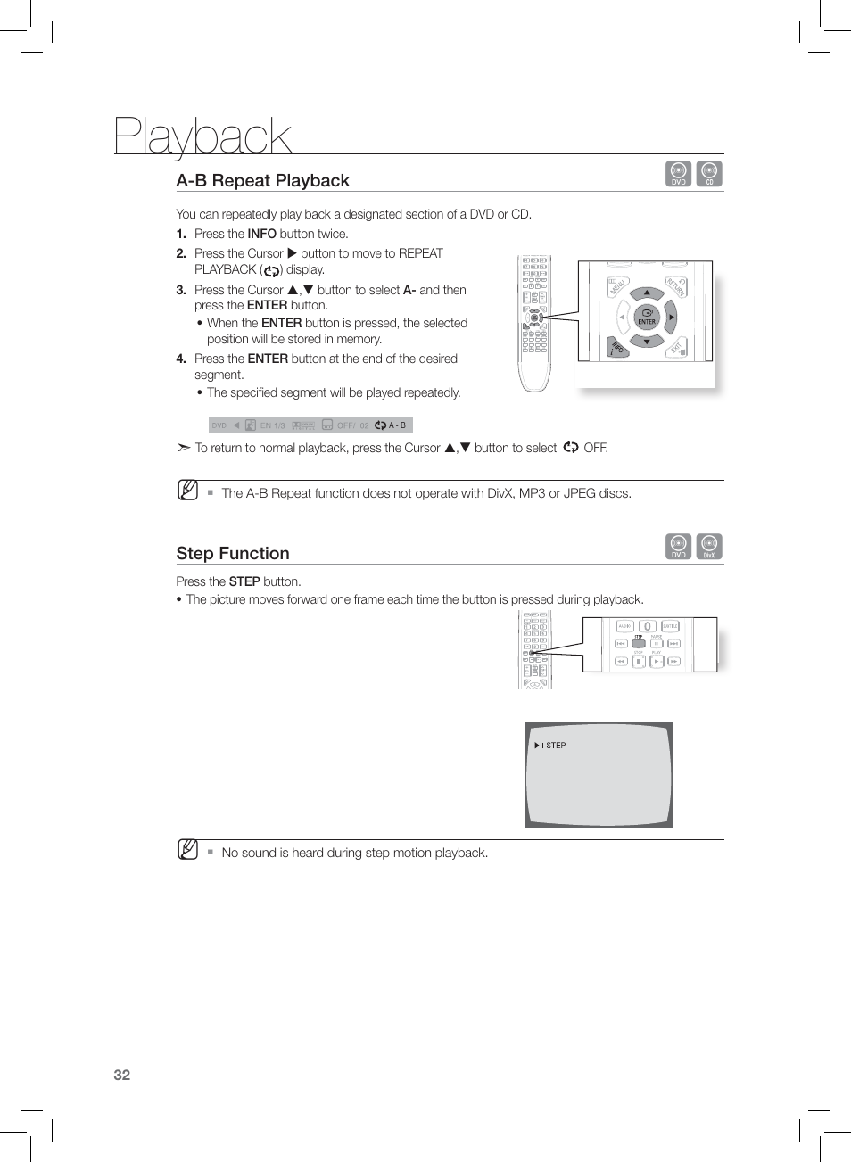 A-b repeat playback, Playback | Samsung HT-Z120 User Manual | Page 33 / 61