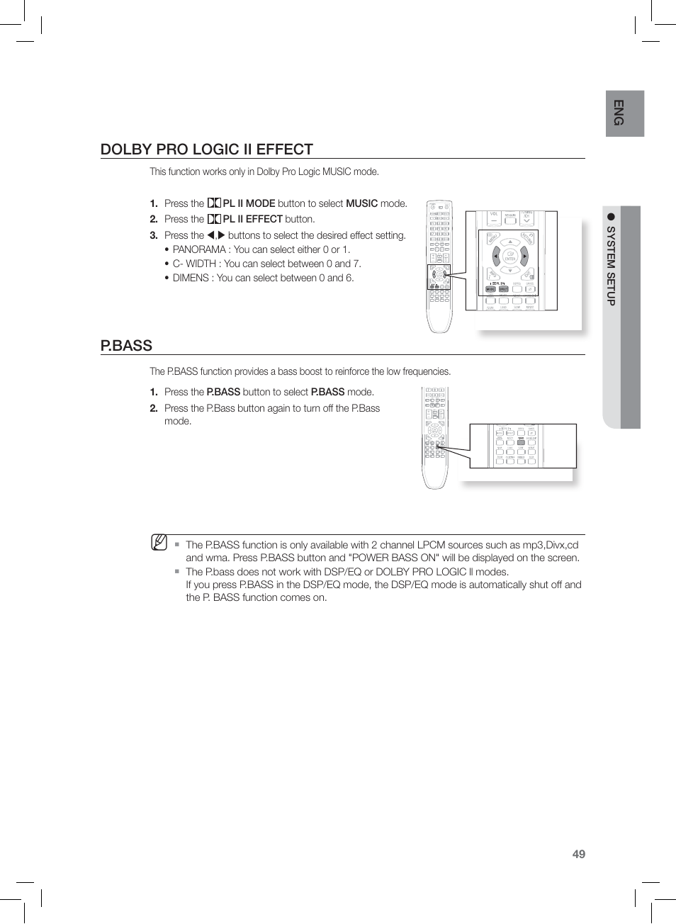 Dolby pro logic ii efect, P.bass, Dolby pro logic ii effect | Samsung HT-Z120 User Manual | Page 50 / 61