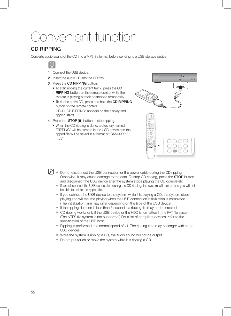 Cd ripping, Convenient function | Samsung HT-Z120 User Manual | Page 53 / 61