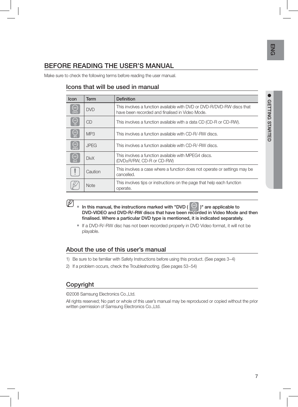 Before reading the user’s manual | Samsung HT-Z120 User Manual | Page 8 / 61