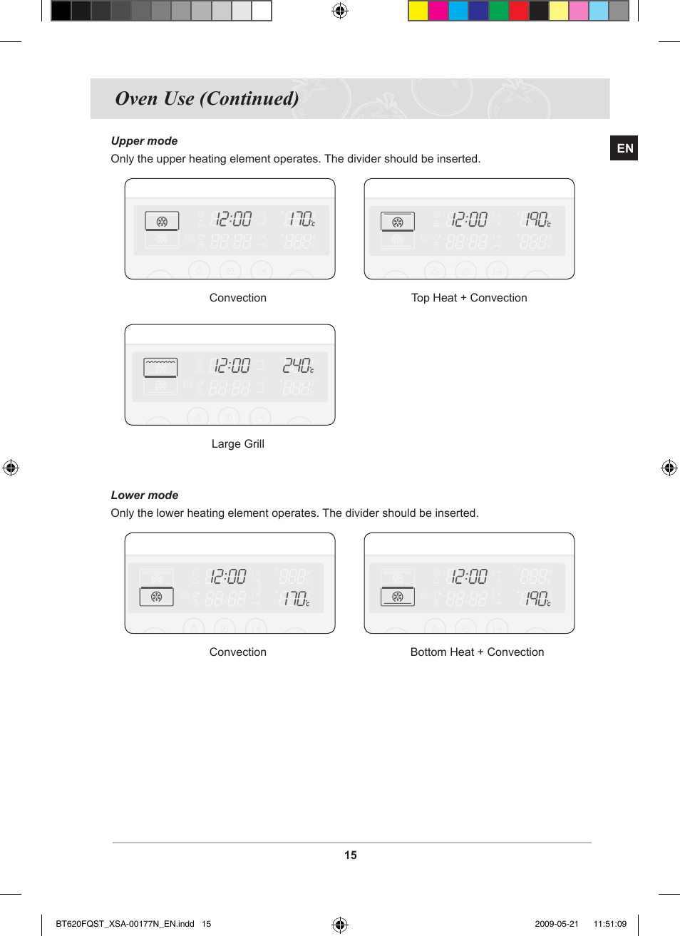 Oven use (continued) | Samsung BT62FQFST User Manual | Page 17 / 52