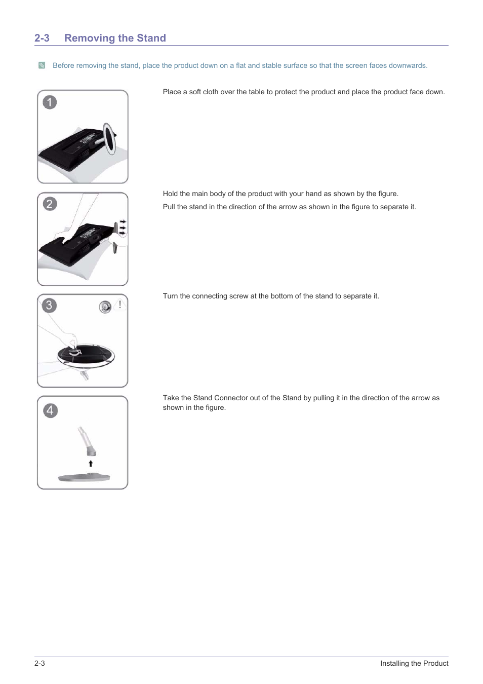 3 removing the stand, Removing the stand -3 | Samsung SyncMaster XL2270HD User Manual | Page 14 / 68