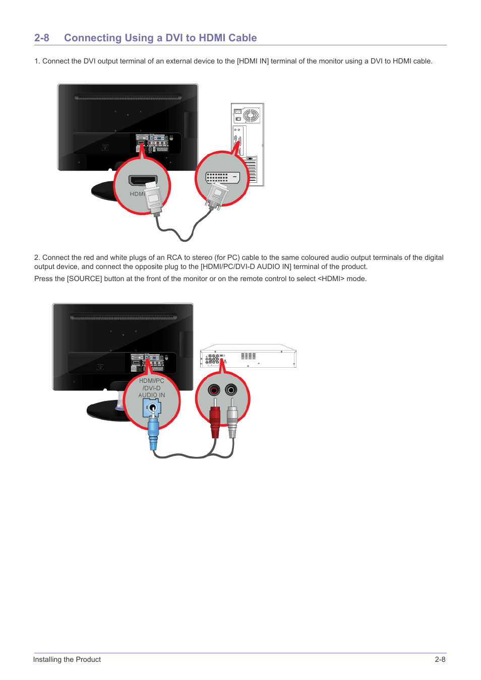 8 connecting using a dvi to hdmi cable, Connecting using a dvi to hdmi cable -8 | Samsung SyncMaster XL2270HD User Manual | Page 21 / 68