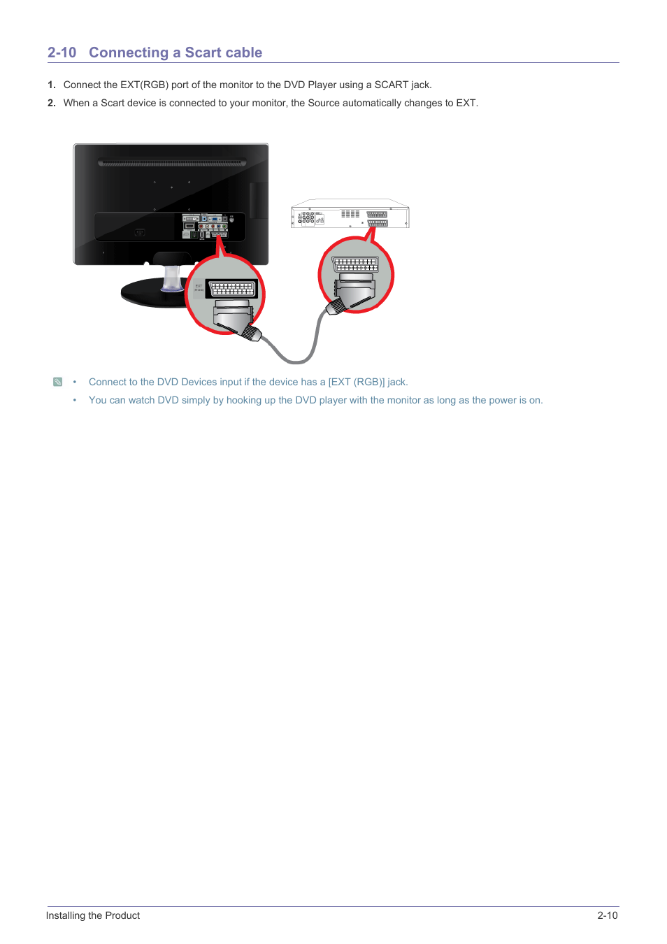 10 connecting a scart cable, Connecting a scart cable | Samsung SyncMaster XL2270HD User Manual | Page 23 / 68