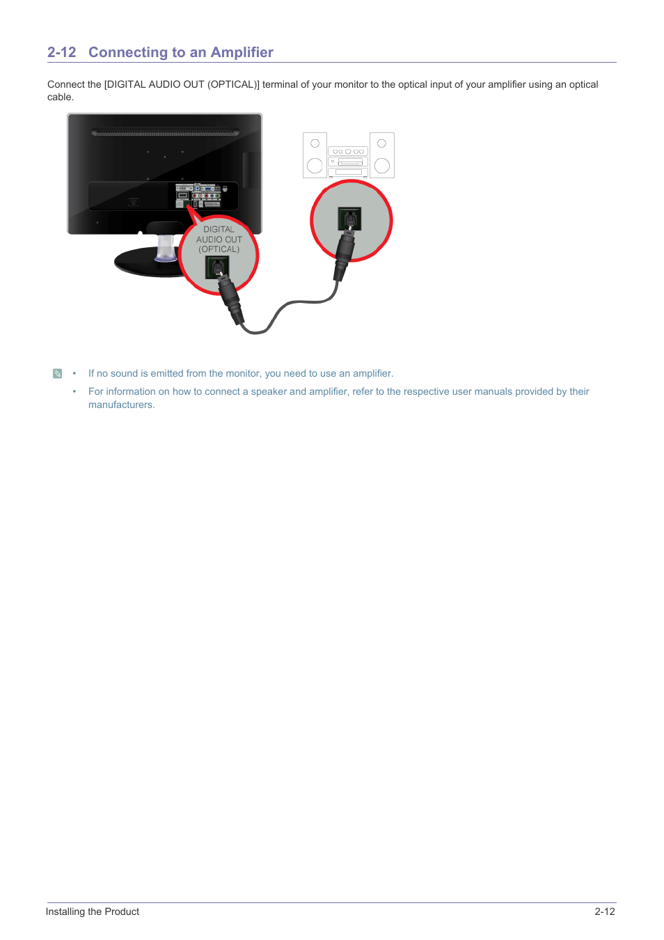 12 connecting to an amplifier, Connecting to an amplifier -12 | Samsung SyncMaster XL2270HD User Manual | Page 25 / 68