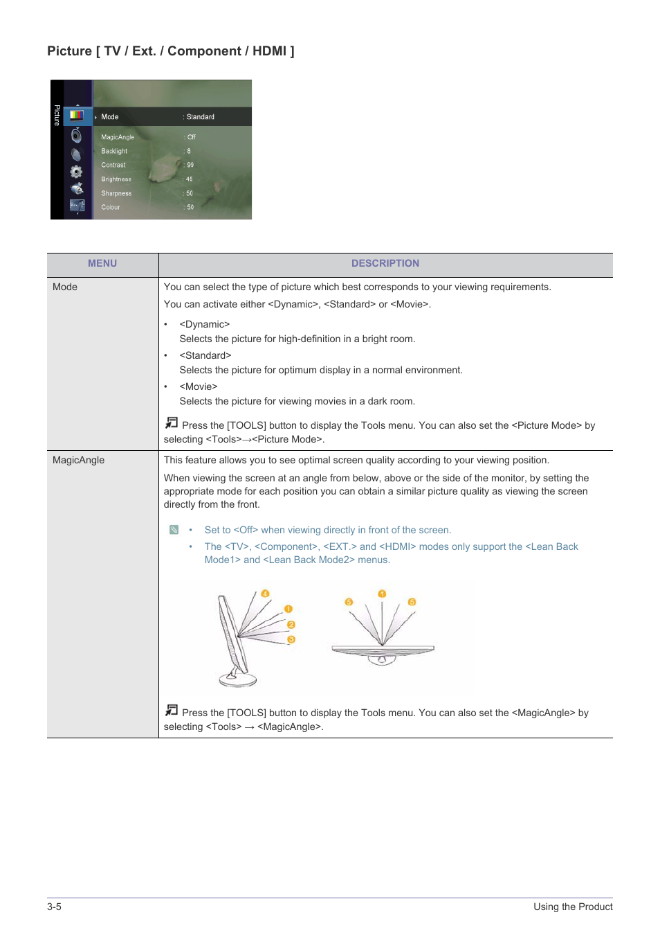 Picture [ tv / ext. / component / hdmi | Samsung SyncMaster XL2270HD User Manual | Page 36 / 68