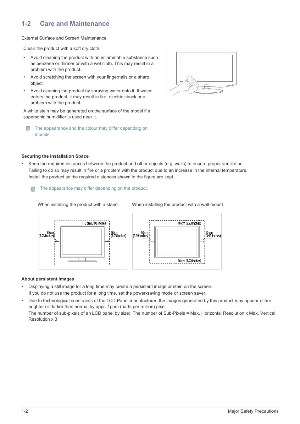 2 care and maintenance, Care and maintenance -2 | Samsung SyncMaster XL2270HD User Manual | Page 4 / 68