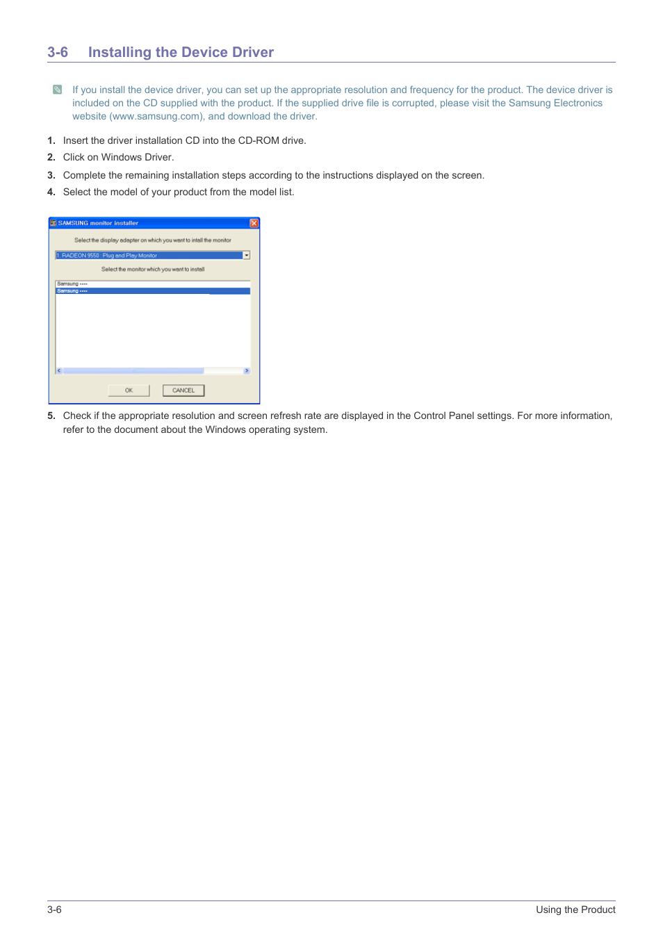 6 installing the device driver, Installing the device driver -6 | Samsung SyncMaster XL2270HD User Manual | Page 56 / 68