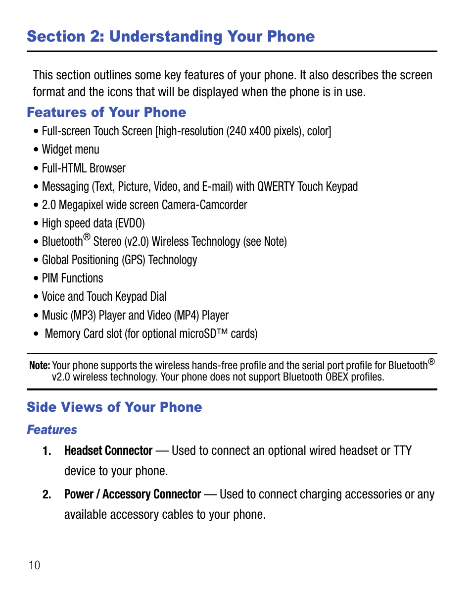 Section 2: understanding your phone, Features of your phone, Side views of your phone | Features of your phone side views of your phone | Samsung Finesse SCH-R810C User Manual | Page 14 / 80