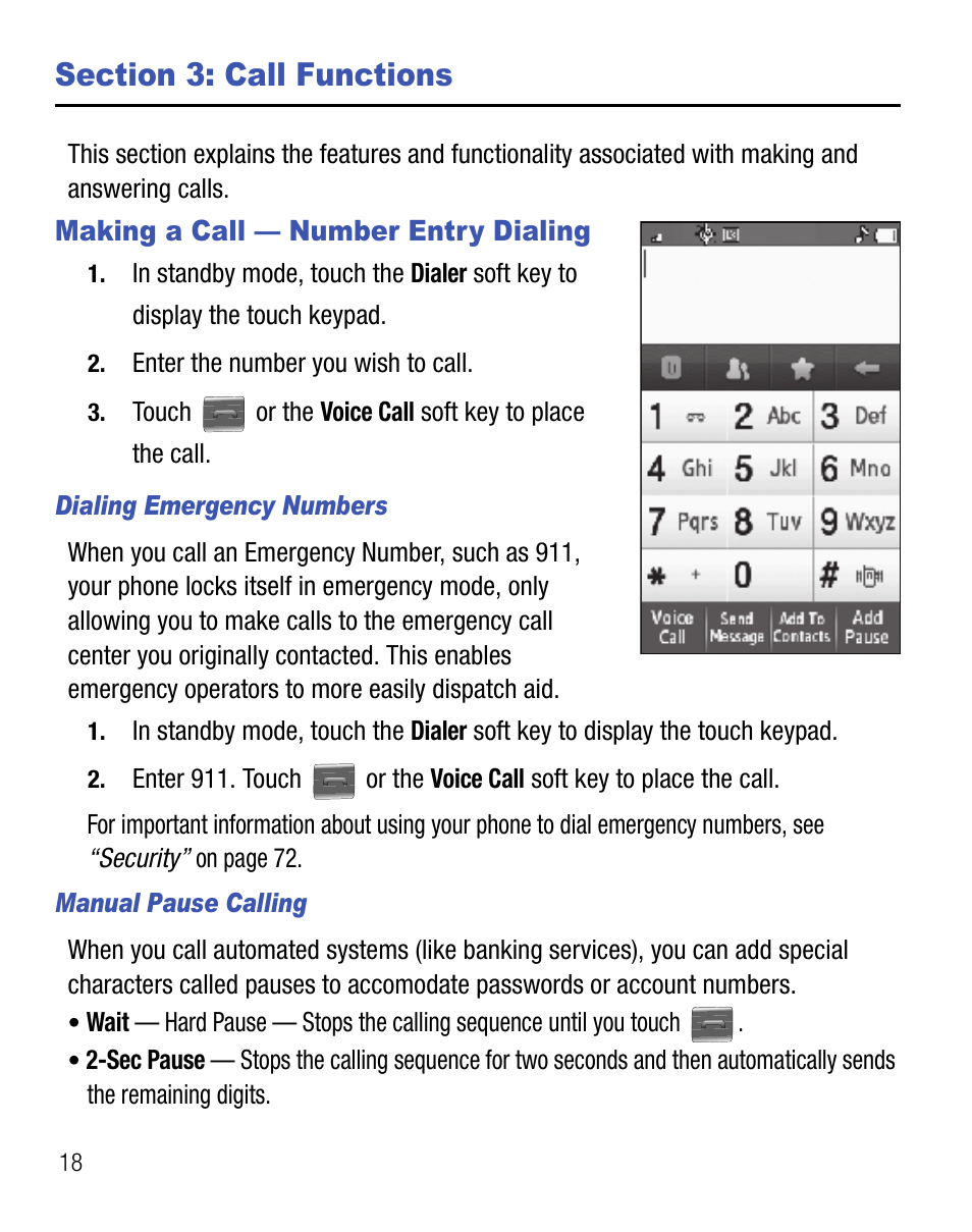 Section 3: call functions, Making a call — number entry dialing | Samsung Finesse SCH-R810C User Manual | Page 22 / 80