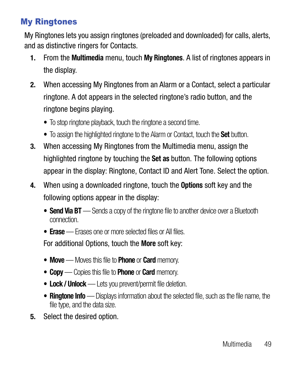 My ringtones | Samsung Finesse SCH-R810C User Manual | Page 53 / 80