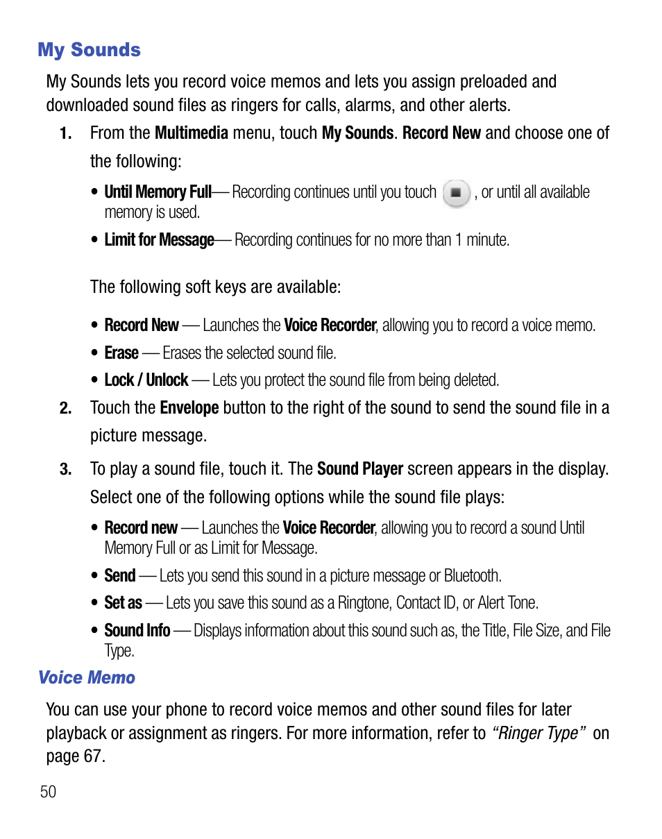 My sounds | Samsung Finesse SCH-R810C User Manual | Page 54 / 80