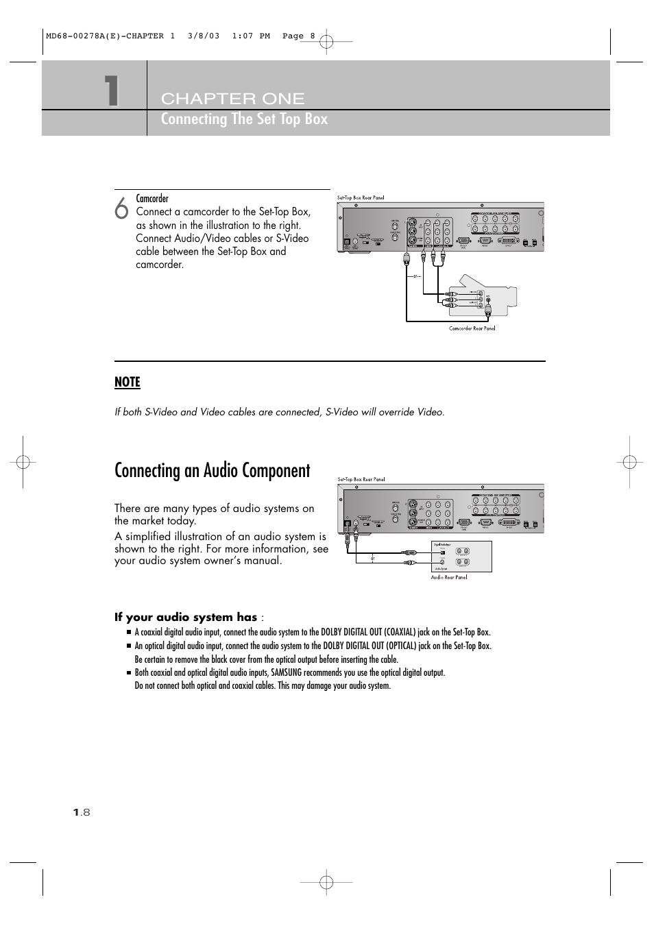 Connecting an audio component | Samsung SIR-T165 User Manual | Page 18 / 63