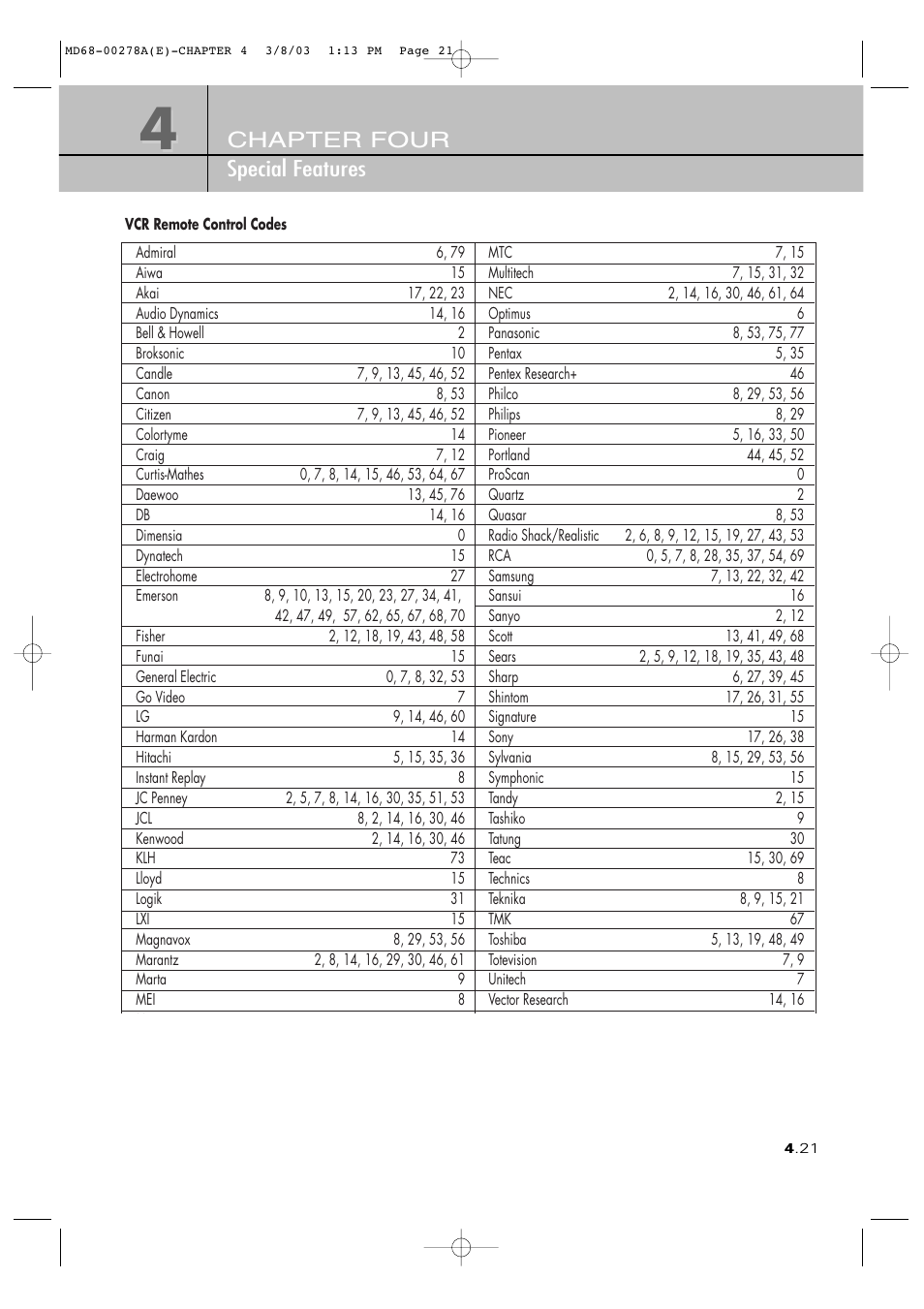 Chapter four special features | Samsung SIR-T165 User Manual | Page 55 / 63