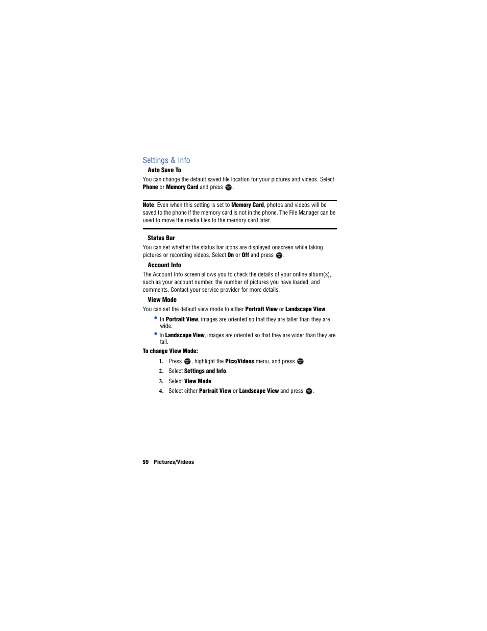 Settings & info | Samsung SH-u740 User Manual | Page 106 / 154