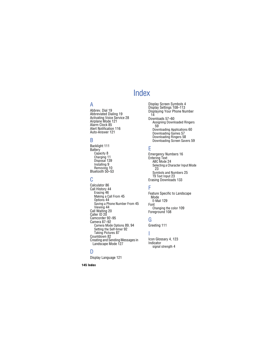 Index | Samsung SH-u740 User Manual | Page 152 / 154