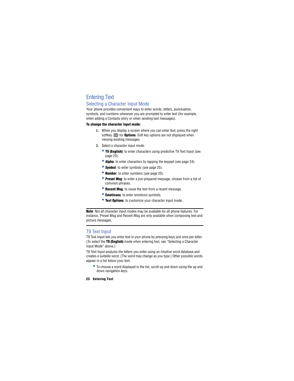 Entering text | Samsung SH-u740 User Manual | Page 30 / 154