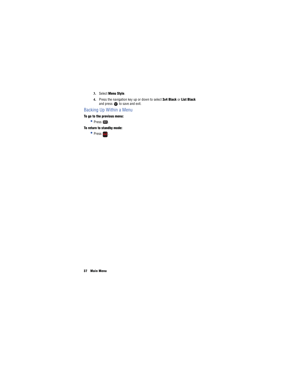 Backing up within a menu | Samsung SH-u740 User Manual | Page 44 / 154
