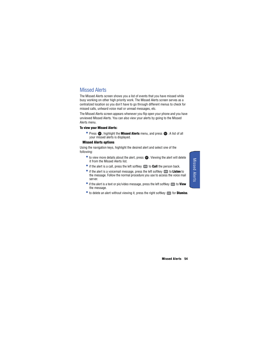 Missed alerts | Samsung SH-u740 User Manual | Page 61 / 154