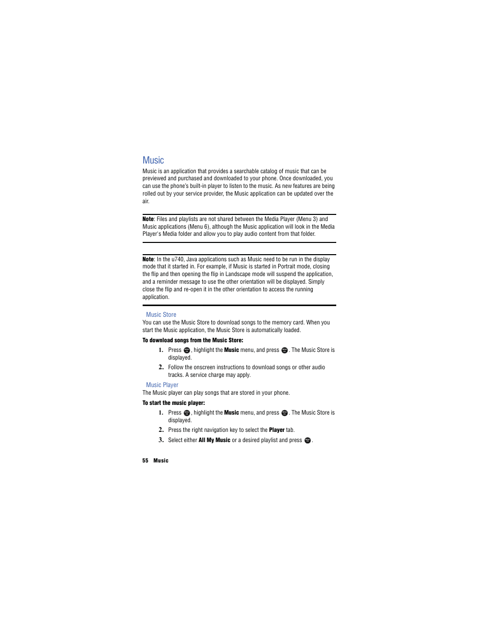 Music | Samsung SH-u740 User Manual | Page 62 / 154