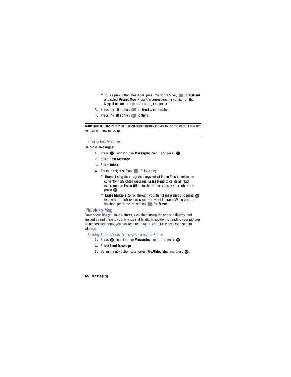 Pic/video msg | Samsung SH-u740 User Manual | Page 72 / 154