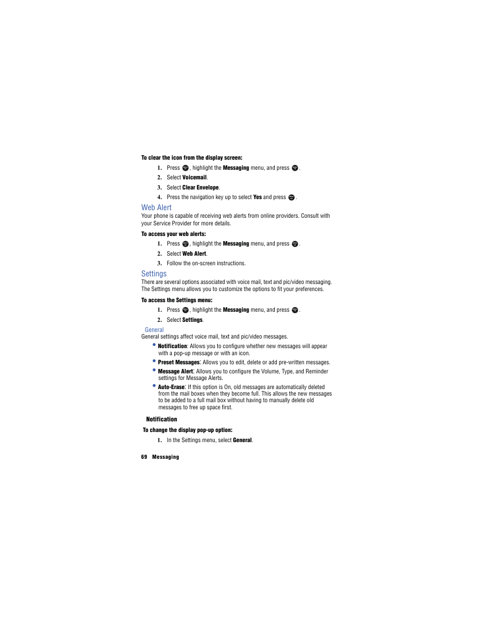Web alert, Settings | Samsung SH-u740 User Manual | Page 76 / 154