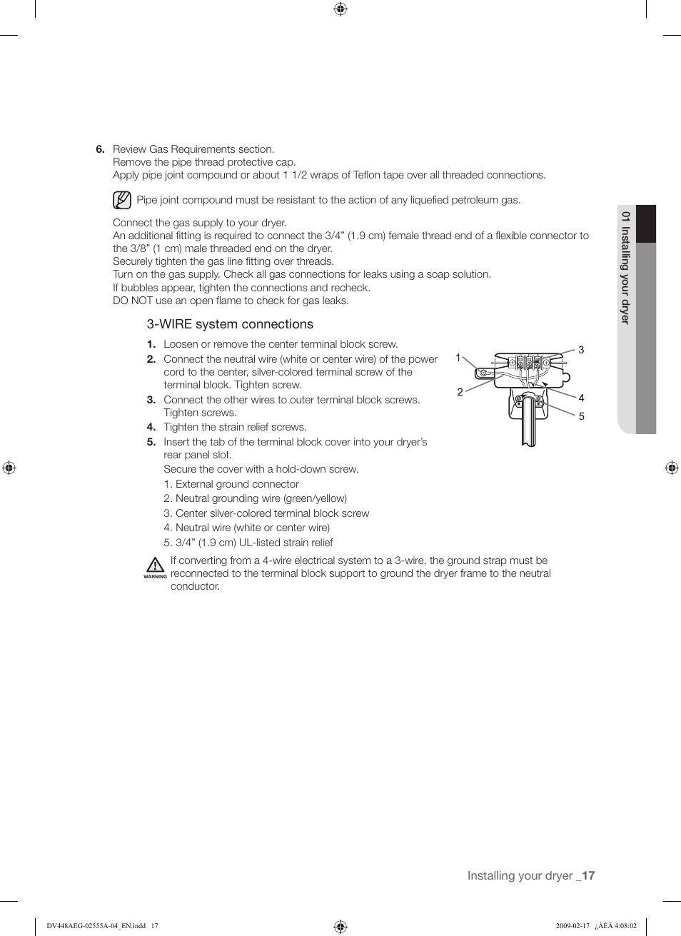 Wire system connections | Samsung DV438AGR User Manual | Page 17 / 76