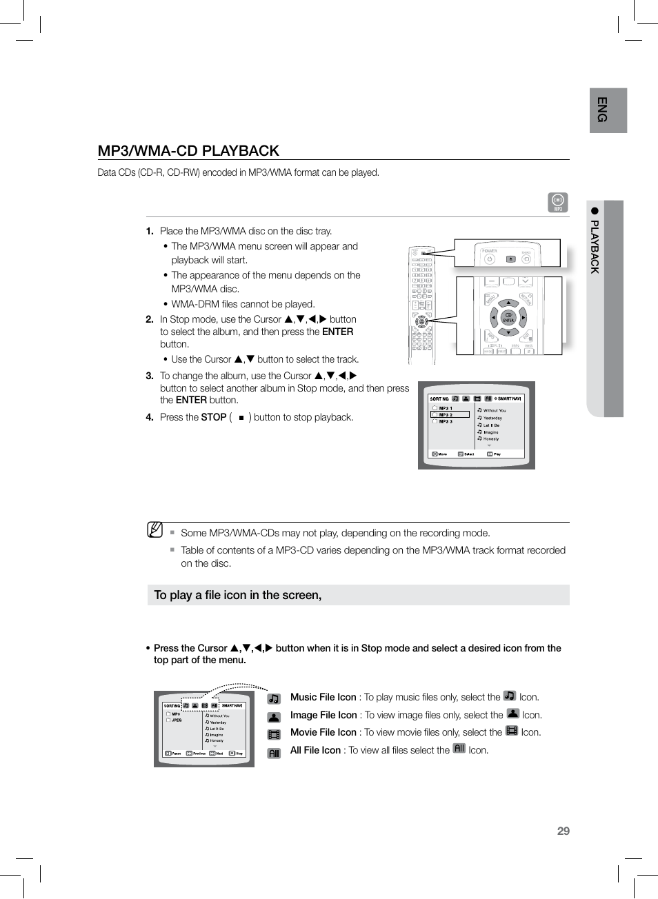 Mp3/wma-cd playback | Samsung HT-TZ222 User Manual | Page 29 / 64