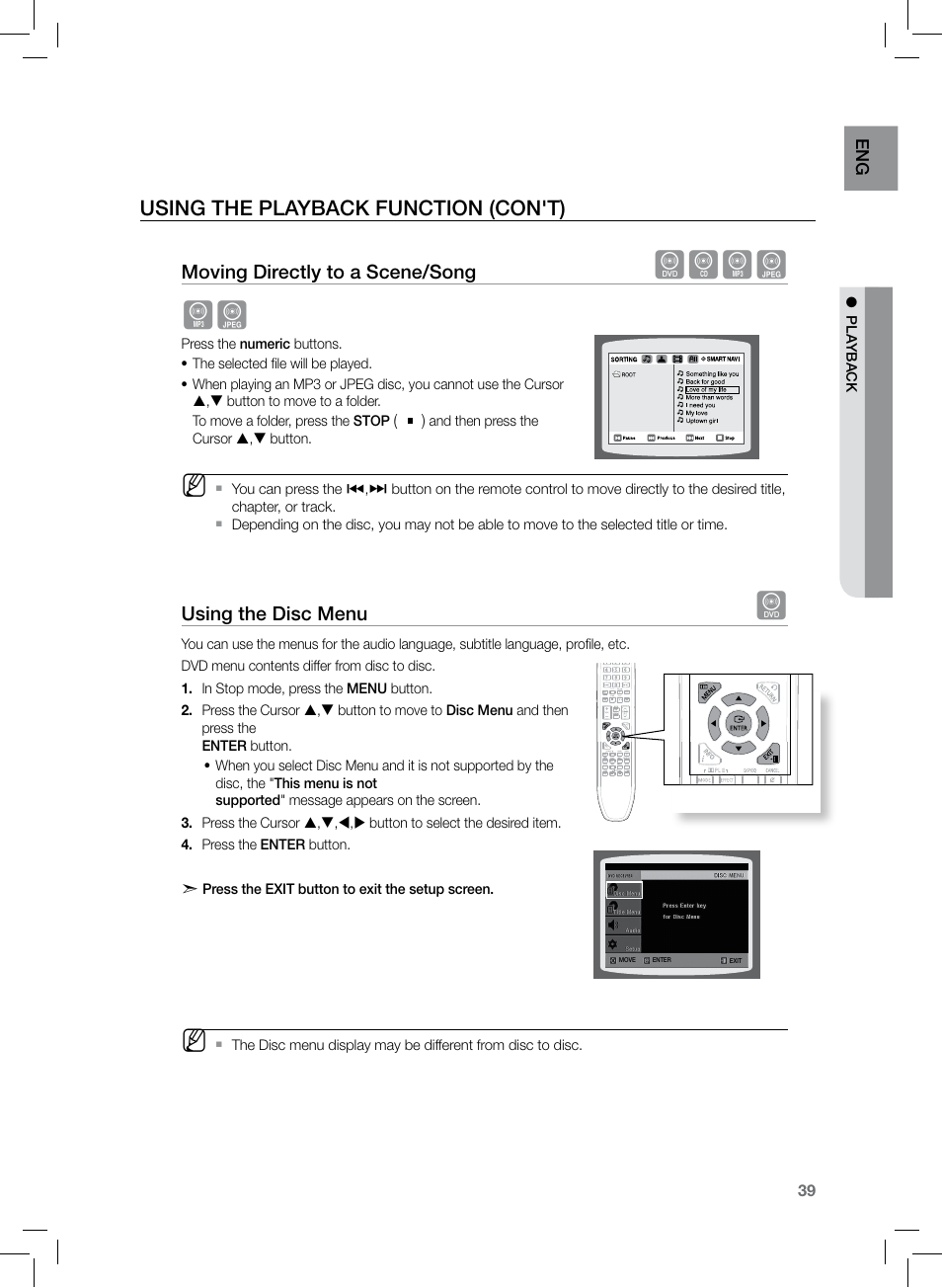 Dbag ag, Using the playback function (con't) | Samsung HT-TZ222 User Manual | Page 39 / 64