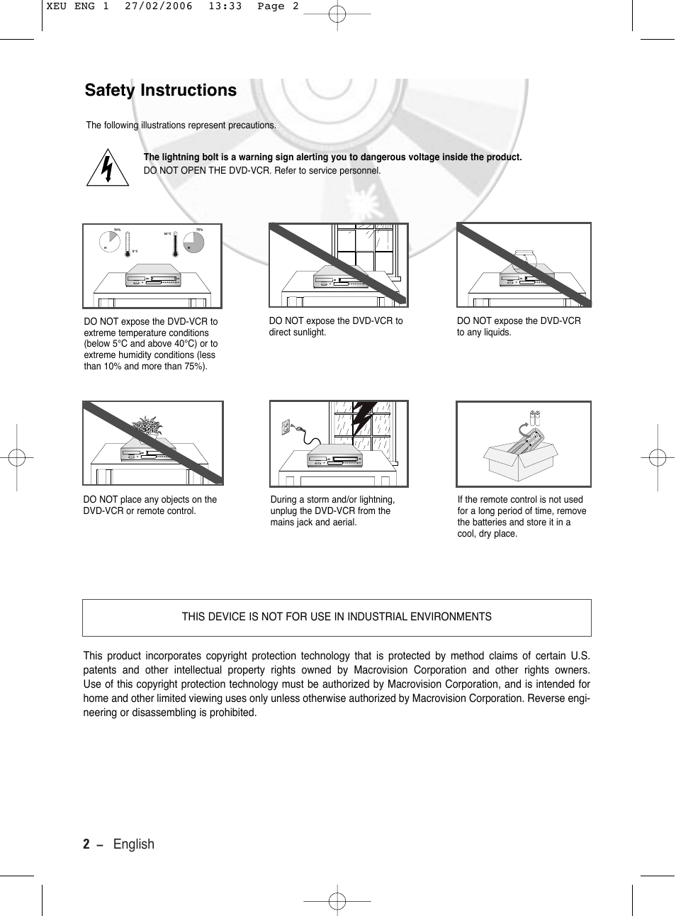 Safety instructions, English | Samsung DVD-V5600 User Manual | Page 2 / 56