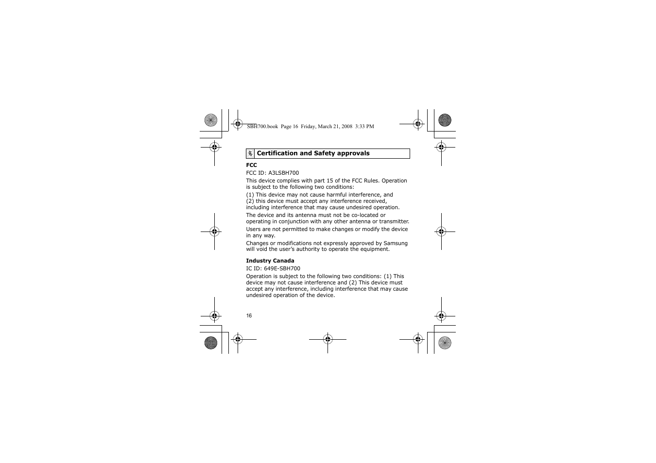 Certification and safety approvals | Samsung SBH700 User Manual | Page 19 / 94