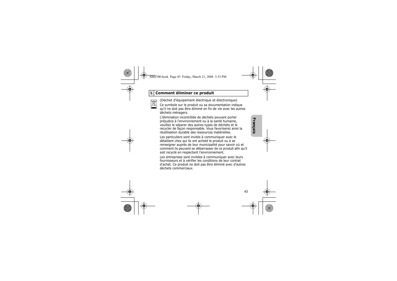 Comment éliminer ce produit | Samsung SBH700 User Manual | Page 46 / 94