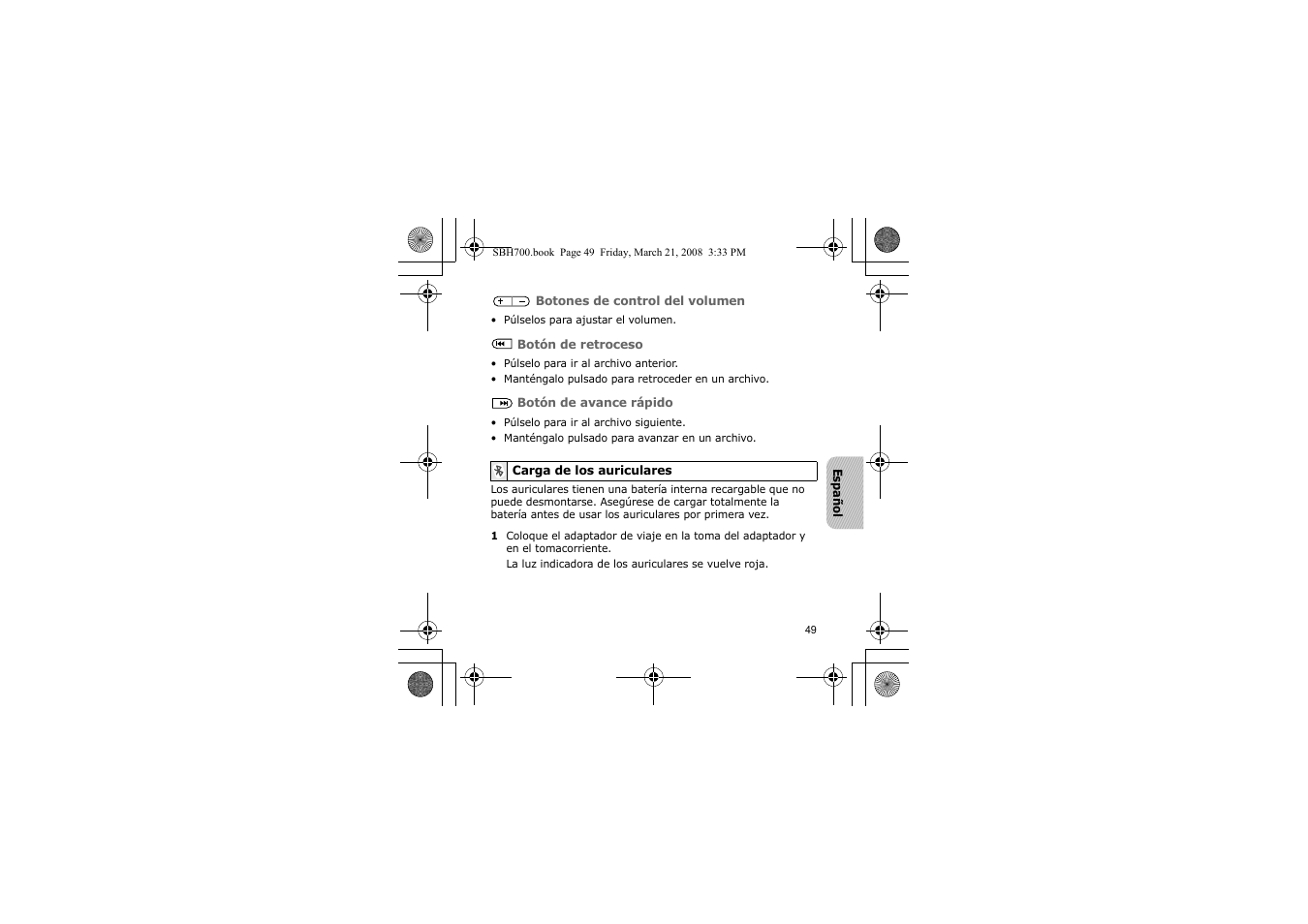 Carga de los auriculares | Samsung SBH700 User Manual | Page 52 / 94
