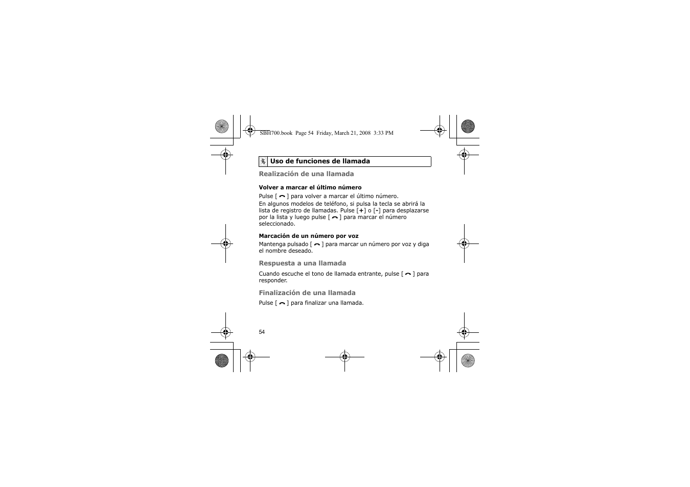 Uso de funciones de llamada | Samsung SBH700 User Manual | Page 57 / 94