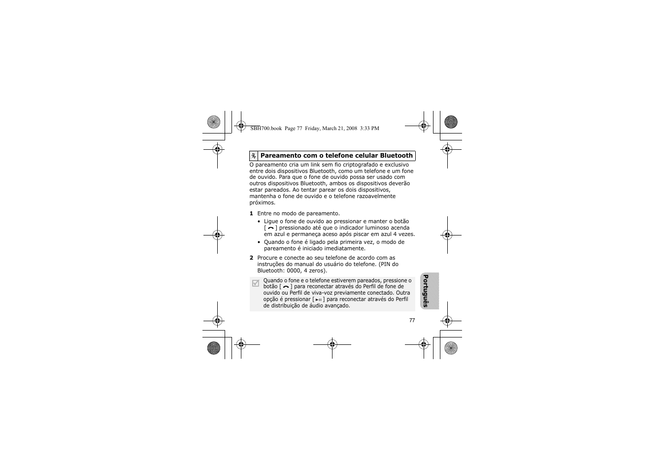 Pareamento com o telefone celular bluetooth | Samsung SBH700 User Manual | Page 80 / 94