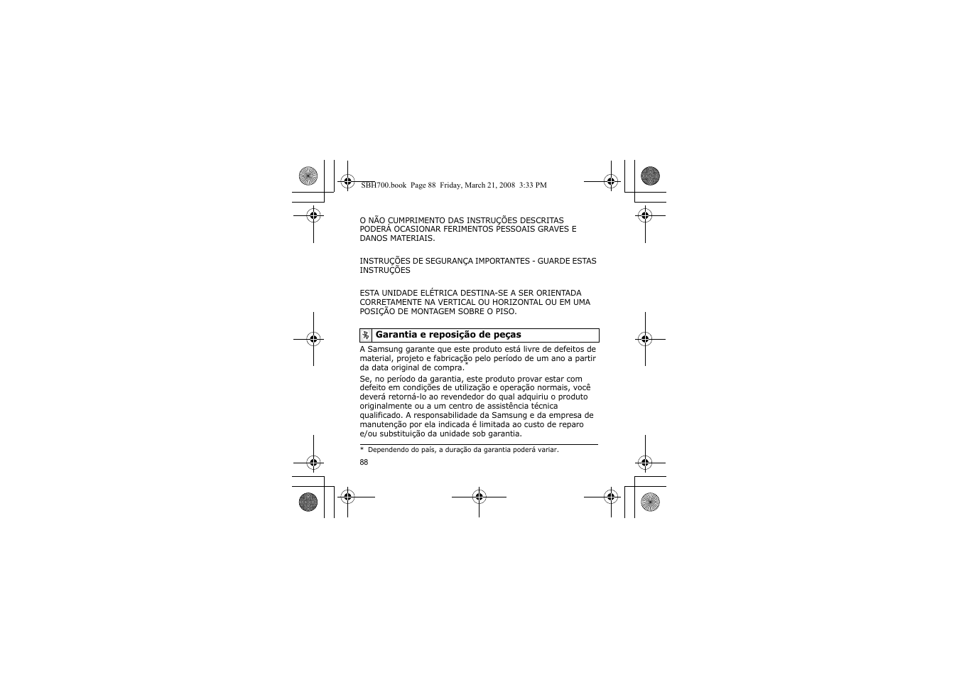 Garantia e reposição de peças | Samsung SBH700 User Manual | Page 91 / 94